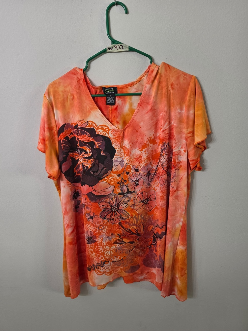 Women’s Shannon Ford New York Orange Floral V Neck Top 1X